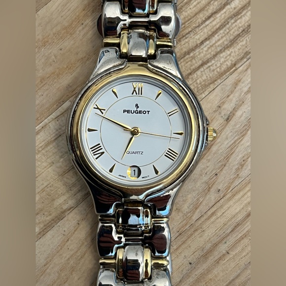 Peugeot Ladies Watch Two Tone Stainless Bracelet White Dial Date Window - Picture 6 of 13